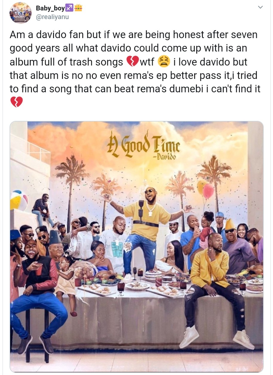 Davido’s Fan Disappointed With Album Full Of Trash Songs (2)